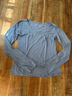 Stewart + Brown VTG Slate Blue Organic Cotton Long Sleeve Crossover V-Neck Tee